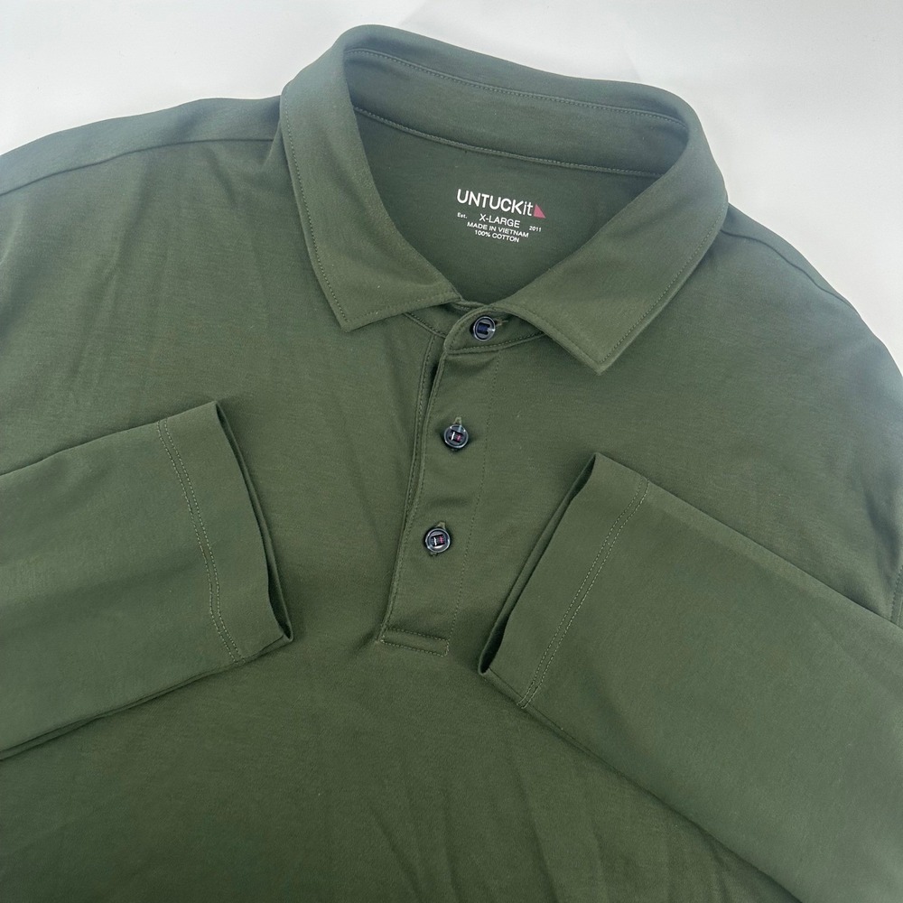 UNTUCKit Polo Shirt Mens XL Green Long Sleeve Cotton Solid Casual